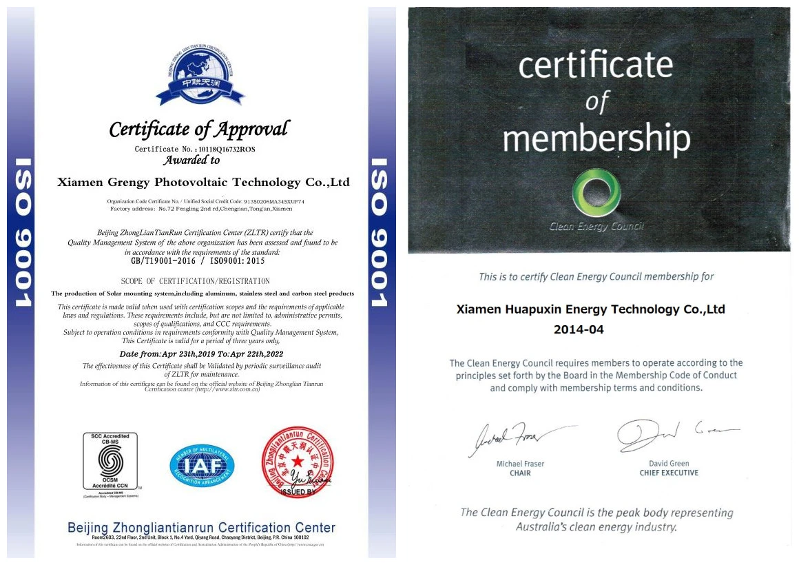 Certificate for solar mounting structures