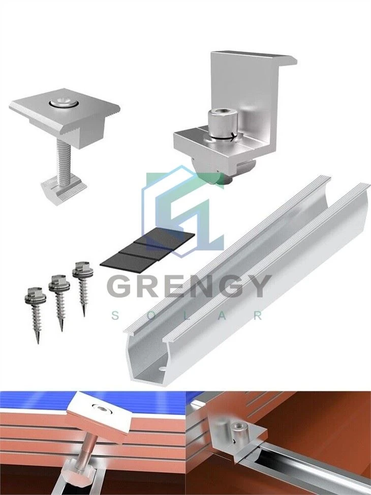 Aluminum Solar Panel Roof Mounting Rail Brackets Holder Mid/End Clamp Fixing Kit